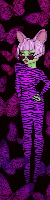 Cat bookmarks illustration of a magenta cat with pink hair on butterfly background